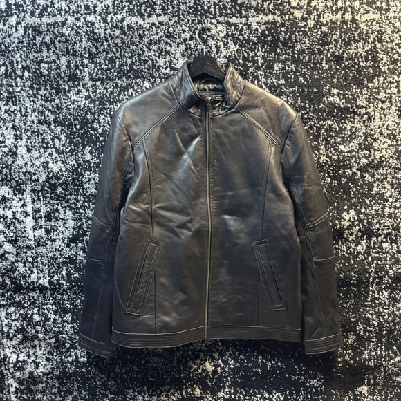 Boston Harbour Other - Boston Harbour Mens Black New Zealand Lamb Leather Cafe Racer Jacket Size Medium